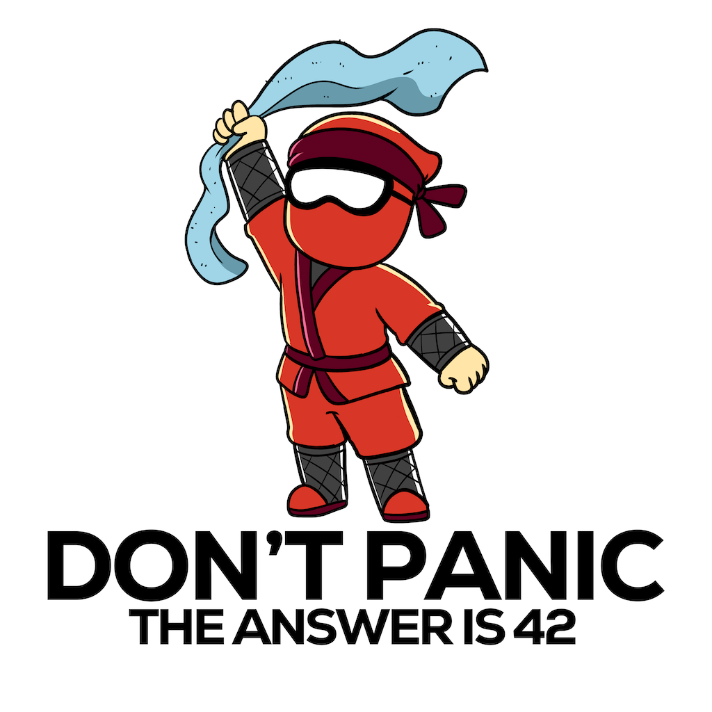 Dont Panic Text With Binary Ninja Mascot Holding a Towel >