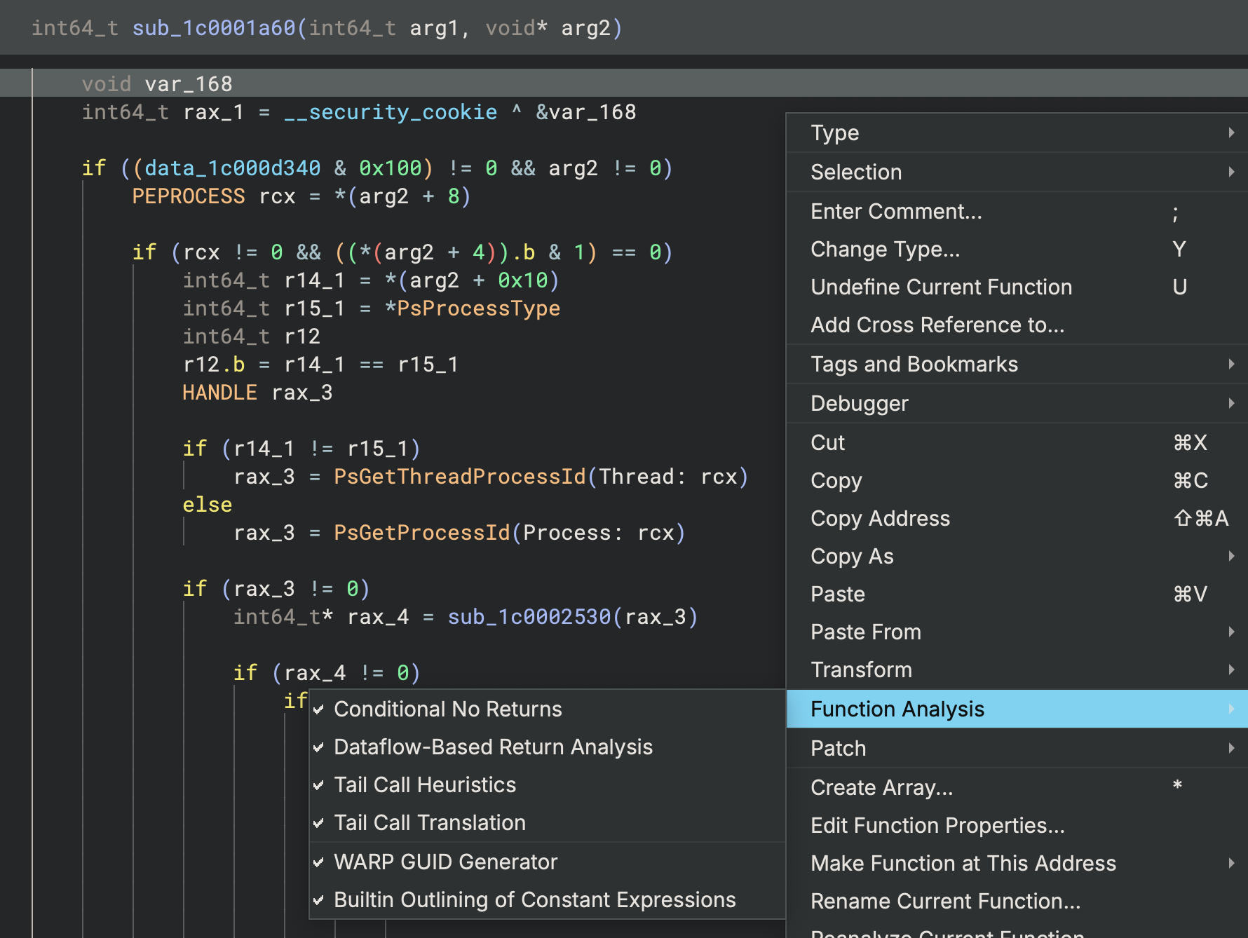 Function Workflow Context Menu