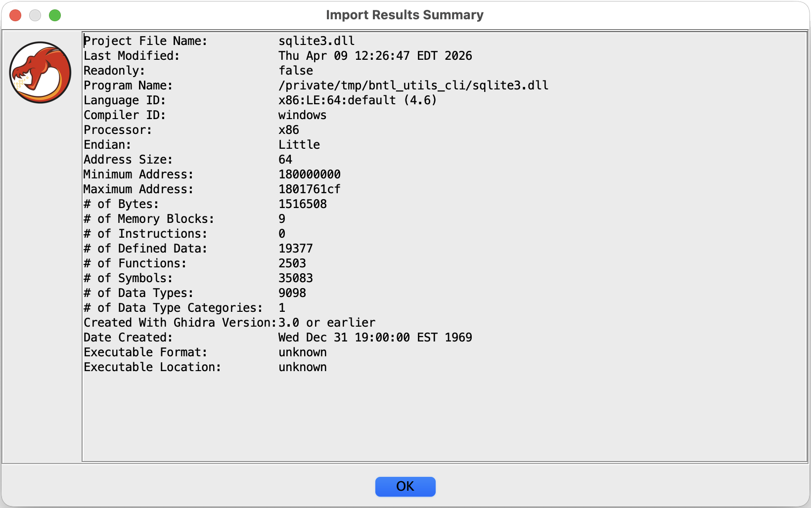 Ghidra loading the GZF