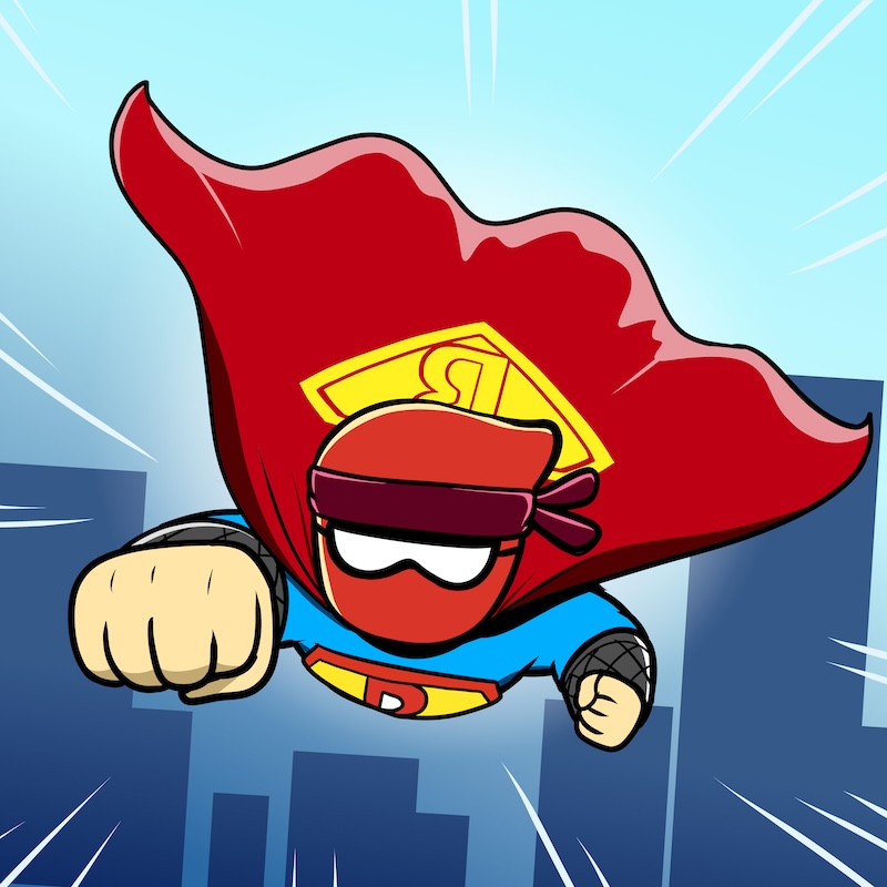 Caped Binja flying over the city. >