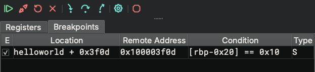 Breakpoint condition in the breakpoint widget