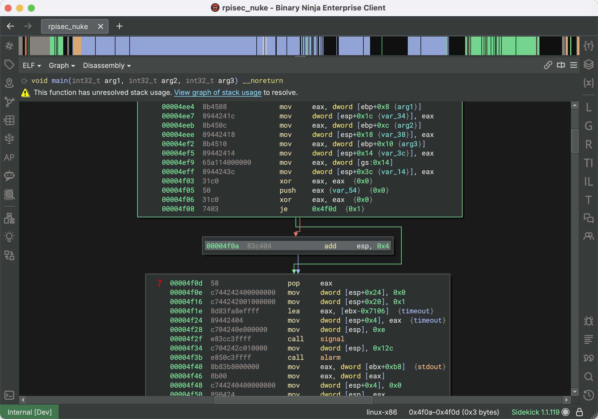 Function using a technique to break Stack Pointer analysis