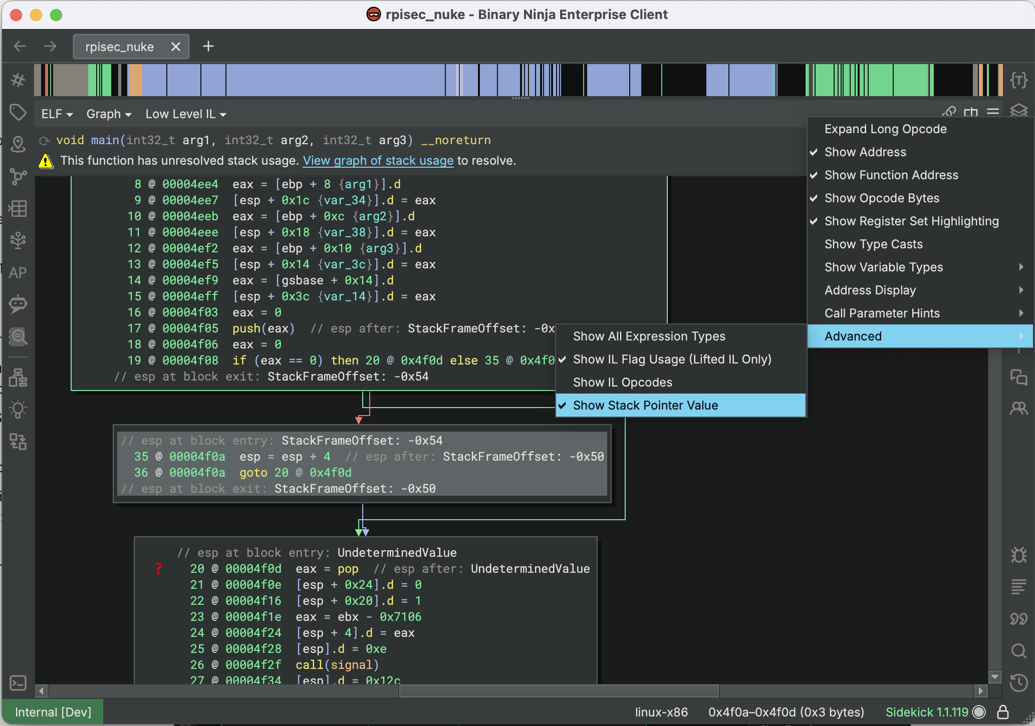 Enabling Show Stack Pointer Value in Low Level IL