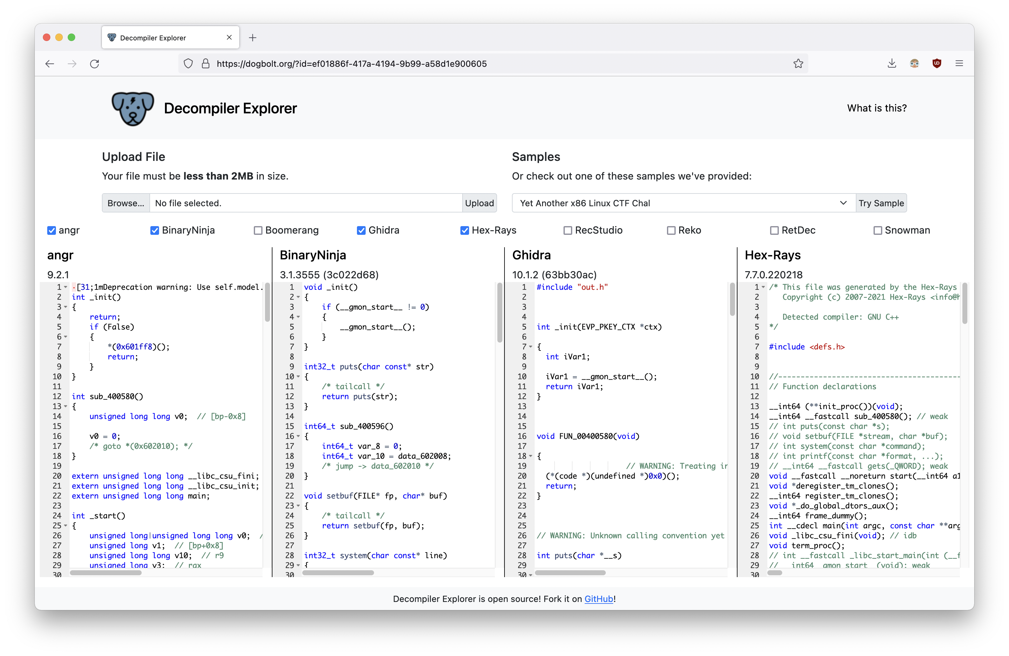 The Decompiler Explorer