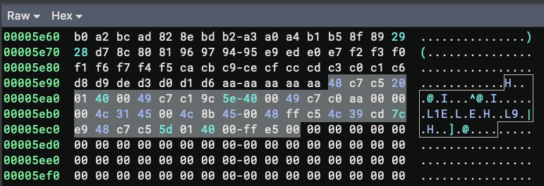 Bytes At Start In The Raw View