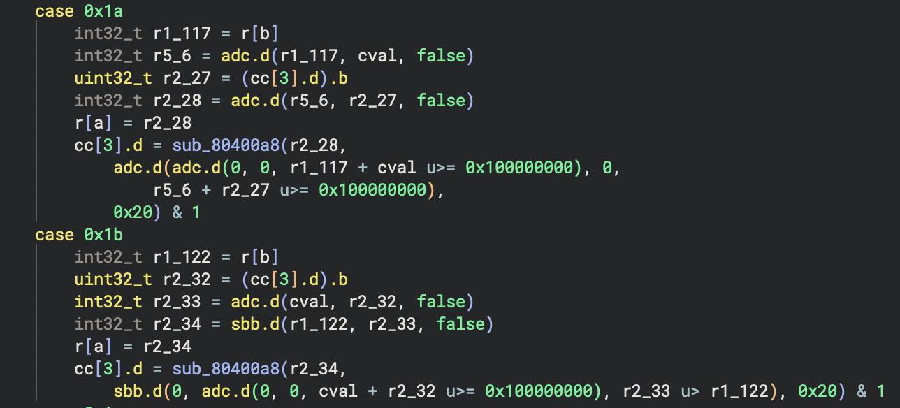 Addition with carry lifts with expressions for the carry flag