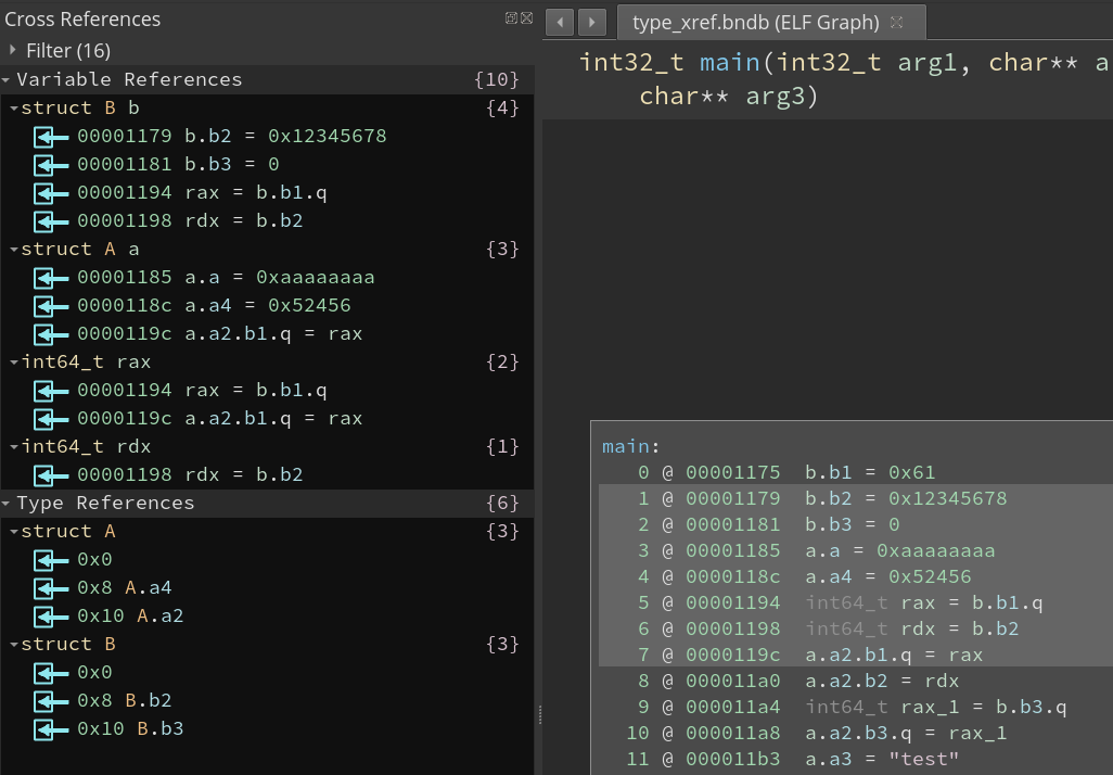 Range of instructions selected showing cross references to all variables in that range