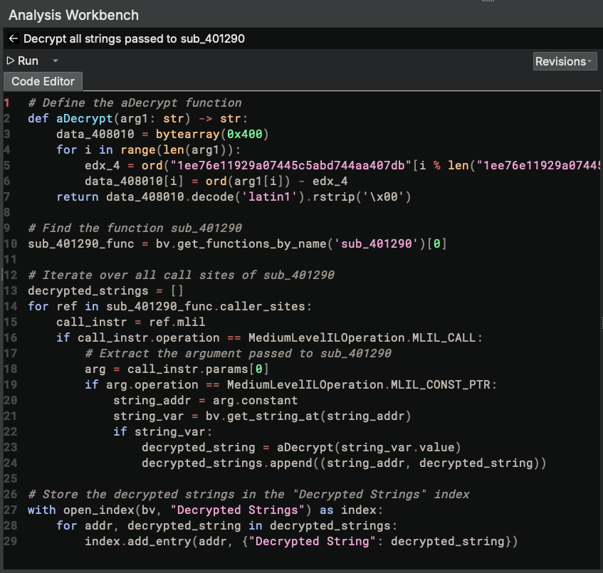 Analysis Workbench Decrypt Strings Passed to Decryption Function