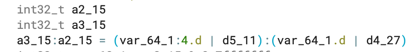 A HLIL expression with a folded split register assignment