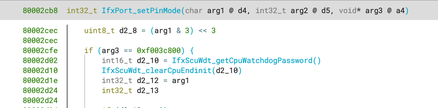 A function which returns using the a2 register instead of the d2 register