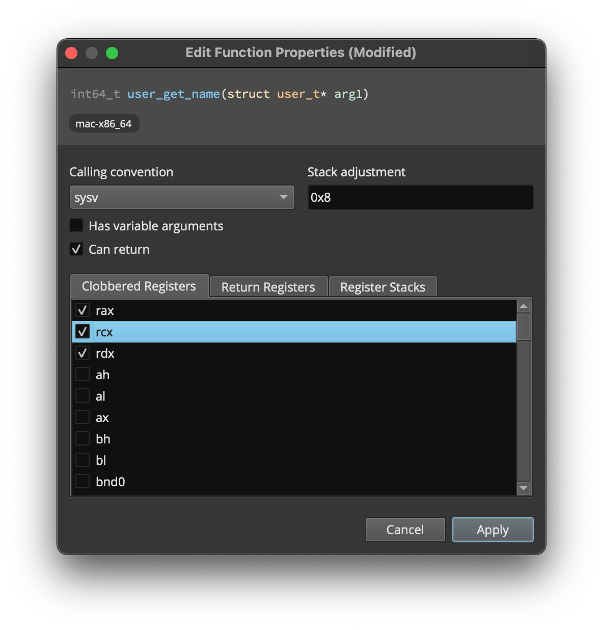 Function Edit Dialog