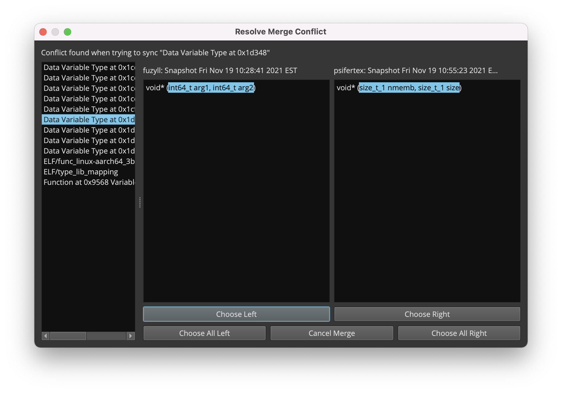 Resolving a merge conflict with Binary Ninja Enterprise